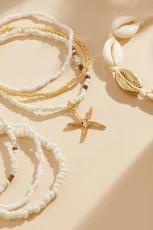 Shell Kissed Beaded Bracelet Set - White