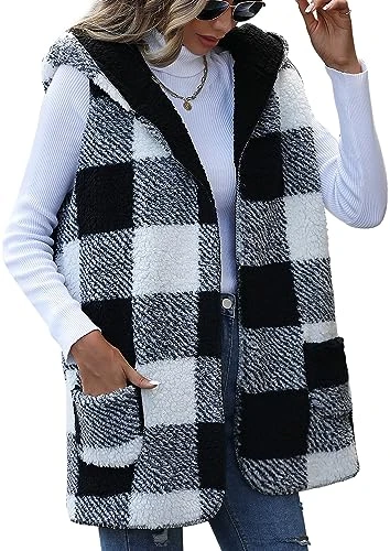 Sherpa Fleece Vest with Pockets Jacket Cozy for Winter Fall Cardigan Outerwear