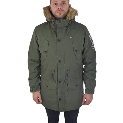 Sherpa Lined Fishtale Parka Coat Khaki with Sleeve Badges SS6252 (Large)