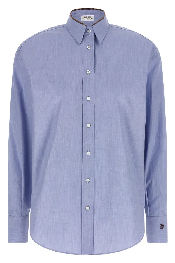 Shiny Collar Detail Shirt - L
