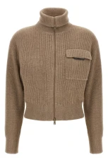 Shiny Flap Detail cropped cardigan Beige Size