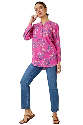 Shirt for Women UK Ladies Top Collarless Blouse Stretchy Tunic Smart Casual Autumn Winter Jersey 3/4