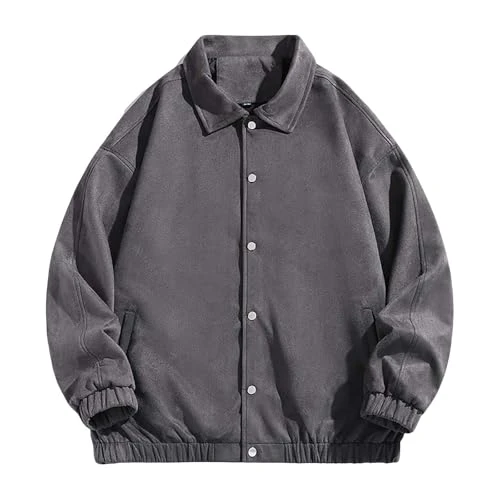 Shirt Jackets for Men UK - Lapel Jacket Men Solid Colour Soft Shell Jacket Lightweight Button Up Hooded Jacket Relaxed Fit and Adjustable Drawstring Sport Tracksuit for Various Occasions
