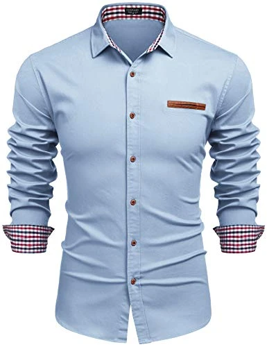 Shirts for Men Long Sleeve Denim Shirts Casual Dress Shirt Formal Shirt Work Shirt Button Down Shirt