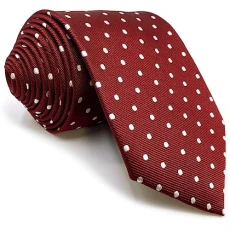 Shlax&Wing Red Dots Maroon Wedding Necktie Men's Tie Skinny Size 2.36"