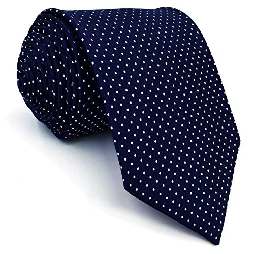 Shlax&Wing Skinny Mens Necktie Navy Blue White Dots Slim Silk 2.4"