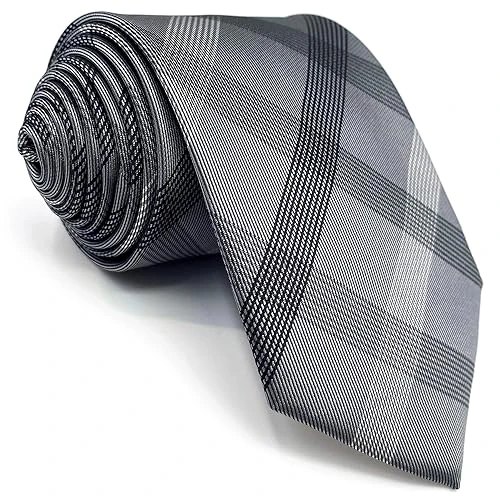 Shlax&Wing Skinny Necktie Mens Tie Grey Checked 2.36" Width Silk Business Slim