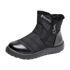 SHOBDW Ladies Waterproof Snow Boots Lightweight Non Slip Soft Sole Wide-Calf Booties Womens Thermal Fur Lining Wide Fitting Ankle Boots Outdoor Slip-on Walking Shoes