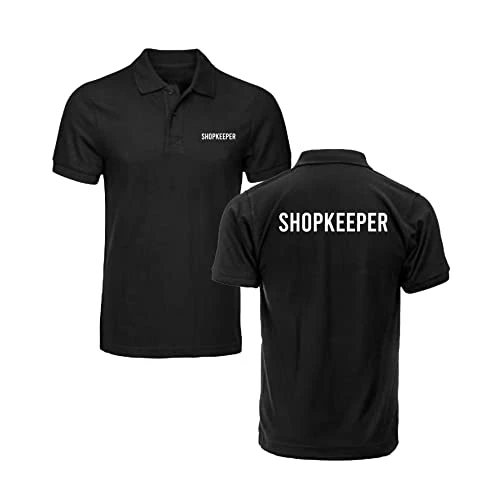 Shopkeeper Print Polo Shirt Sales Man Shopkeeper Shop Manager Staff Work Wear Uniform Adult Unisex Polo Top (Black, XL, x_l)