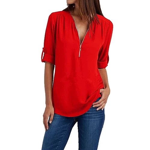 Shopping Trolley Women Summer Tops for UK 2024 Ladies Clothing Loose Shirt Chiffon Zipper Plus Size 