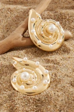 Shoreline Shine Gold-Tone Earrings - White