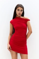 Short Asymmetric Dress With Knot - Red