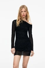 Short Asymmetric Shimmery Dress - Black