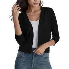 Short Cardigan, Women's Cardigan, Plain, Elegant, Simple, Versatile, Short Coat, Women's Cardigan, Three Quarter Sleeve, Women's Fashionable Knitted Long Cardigan, black, S