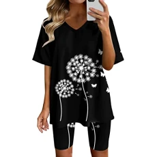 Short pyjama bottoms women's summer two-piece outfits for women, short sleeve tops, short trousers, running, yoga, sports sets, cycling jersey, plus size running outfit women, White, M Short pyjama bottoms women's summer two-piece outfits for women, short sleeve tops, short trousers, running, yoga, sports sets, cycling jersey, plus size running outfit women, White, M