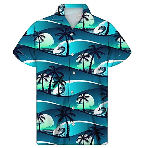 Short Sleeve Casual Shirts for Men Hawaiin Shirt Button Up Beach Aloha Top Collared Palm Tropical Su