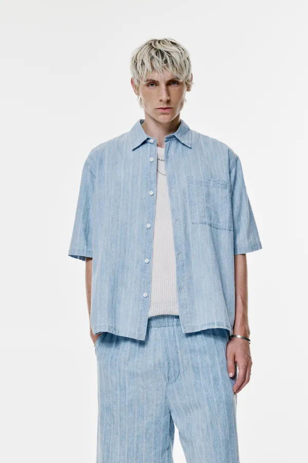 Short Sleeve Denim Shirt - Pale indigo