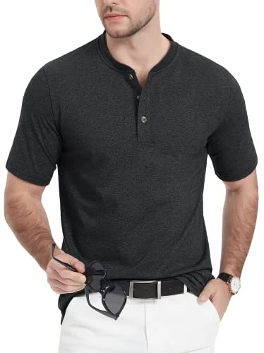 Short Sleeve Henley Shirts for Men Lightweight Casual Cotton Short Sleeve Henley Shirt Summer Banded