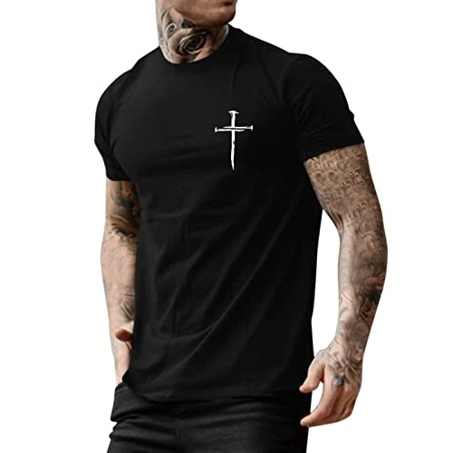 Short sleeve men's summer casual print T-shirt blouse crew neck short sleeve tops T-shirt children's tank top, black, XL