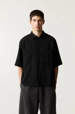 Short Sleeve Pleated Shirt - Black