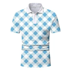 Short Sleeve Shirts for Men Pre Shrunk Hip Hop Lace Up with Button Down Breathable Cotton,Polyester V Neck Work T Shirts for Men Tee Gradient Polka Dots Modern Fit Party Shirt for Men Blue