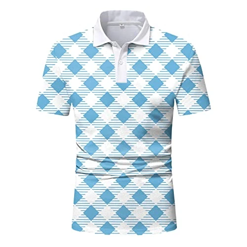 Short Sleeve Shirts for Men Pre Shrunk Hip Hop Lace Up with Button Down Breathable Cotton,Polyester V Neck Work T Shirts for Men Tee Gradient Polka Dots Modern Fit Party Shirt for Men Blue