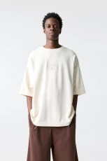 Short Sleeve Sweatshirt With Logo - Ecru