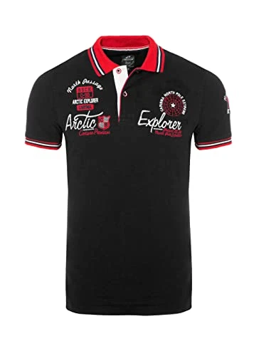 Short-sleeved polo shirt for men, 100% cotton, men's polo shirt with embroidery, comfortable regular fit shirt, black, M