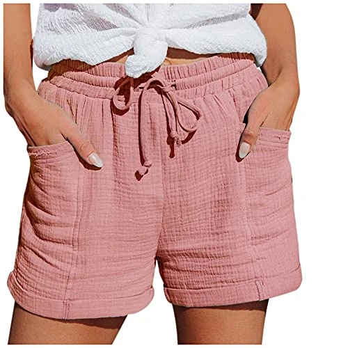 Shorts Women's Summer Linen Muslin Shorts Beach Shorts with Pockets Fashion Casual Fabric Trousers L