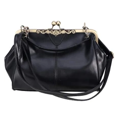 Shoulder bag kiss lock shoulder bag PU leather handbag closure for women, black Shoulder bag kiss lock shoulder bag PU leather handbag closure for women, black