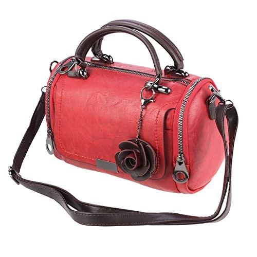 Shoulder Bag Portable Fashion Pillow Bag Dual-Use Boston Barrel Handbag for Women (Red)