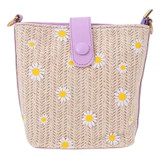 Shoulder Bag with Long Strap Cross Body Bag French Style Bag with Zip Storage Pouch Removable Straps Handbag for Women Travel 7.47X7.07 inches White, purple,