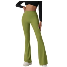 Show My Orders Women's Flared Yoga Pants Seamless High Waist Bootleg Running Pants Tummy Control Wide Leg Trousers Long Workout Pant Green