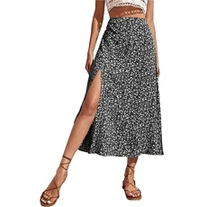 Side Slit Skirt for Women Floral Print Long Skirt Dress Chic A Line High Waist Summer Ladies Midi Skirts