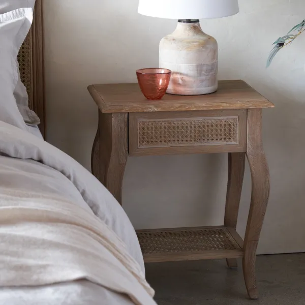 Sienna Rattan Bedside Table - Weathered Oak / Rattan