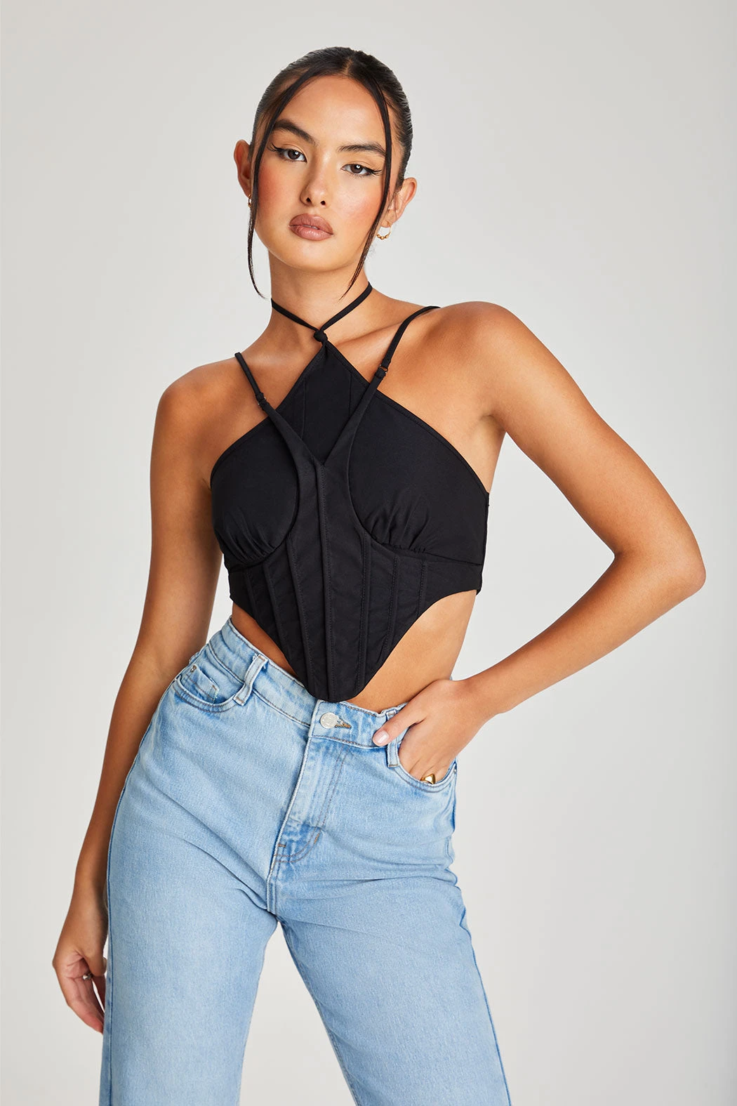 Sierra Bengaline Halter Corset Top Black /