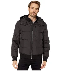 Signature Men's Hooded Bomber Down Jacket Down Coat, Black, XXL