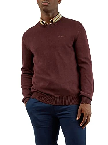 Signature Mens Knitted Crew Neck Jumper Bordeaux Regular Fit Knitwear 100% Organic Cotton Machine Wa