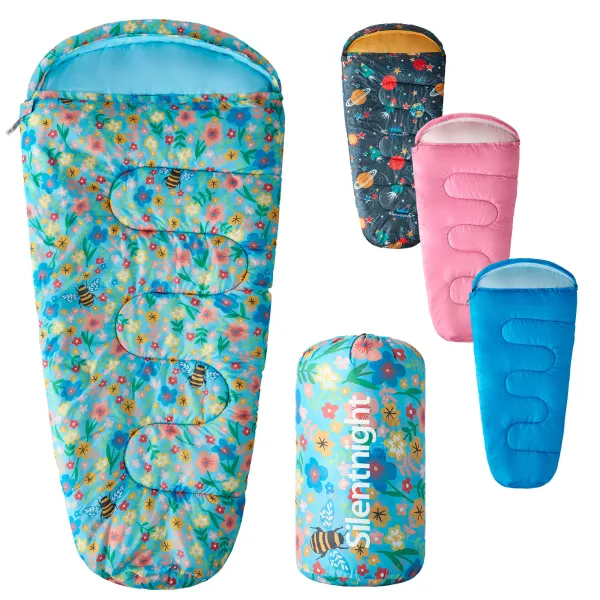 Silentnight Camping Collection Healthy Growth Kids Sleeping Bag - Floral Bees - Size Single - Multi