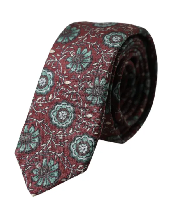 Silk Maroon Mens Tie with Logo Details - Red