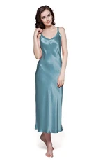 Silk Nightgown for Women 22 Momme 100% Pure Silk Neligee Night Dress Sleeveless V Neck Cami Long Dress for Sleeping Ladies Spaghetti Straps M, Blue Haze