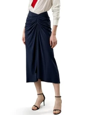 Silk Pleated Skirt for Ladies Front Split Side Invisible Zipper Mid-Rise Feminine Slim Fit Evening Party Skirts UK8, Navy Blue Silk Pleated Skirt for Ladies Front Split Side Invisible Zipper Mid-Rise Feminine Slim Fit Evening Party Skirts UK8, Navy Blue