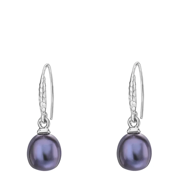 Silver 8mm Oval Peacock Luna Pearl Drop Earrings