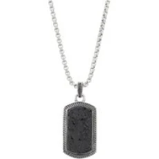 Silver and Black Mens Tag Pendant Necklace - Silver