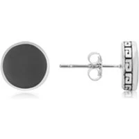 Silver and Black Round Stud Earring - Silver