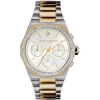 Silver and Gold Multi Hexa Silver Sunray Dial Crystal Watch