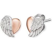 Silver and Rose Gold Heart Wing Stud Earrings - Silver