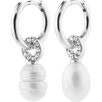 Silver Baker Pearl Hoop Earrings - Silver