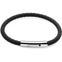 Silver + Black Leather Bracelet - Silver