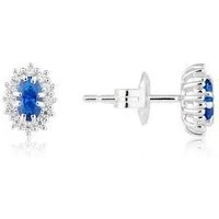 Silver Blue Oval Stud Earrings - 925 Silver